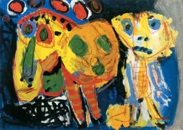 Karel Appel, Dier en kind op blauwe achtergrond, KMSKA